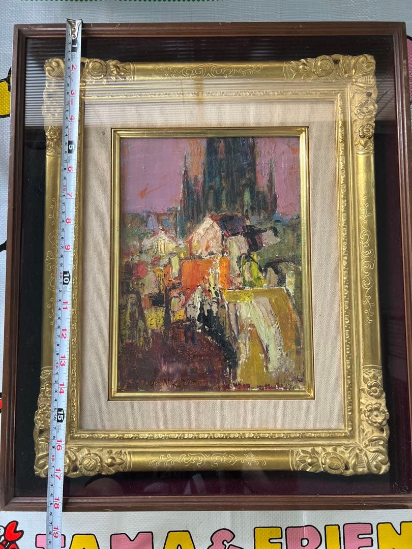 真作（中山節子)抽象油彩画 F. S. M. N. 金色フレーム