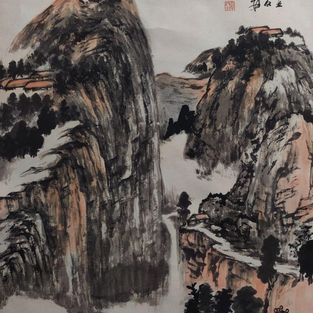 张大千 烟林雨岫 中国画 掛け軸 水墨画 和室 玄関 茶室 壁掛け 美術品