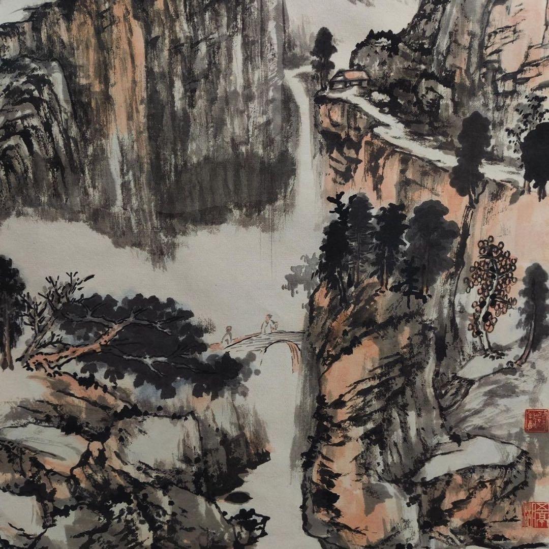 张大千 烟林雨岫 中国画 掛け軸 水墨画 和室 玄関 茶室 壁掛け 美術品