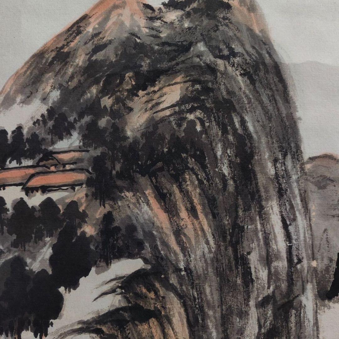 张大千 烟林雨岫 中国画 掛け軸 水墨画 和室 玄関 茶室 壁掛け 美術品