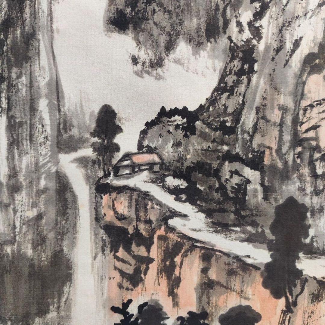 张大千 烟林雨岫 中国画 掛け軸 水墨画 和室 玄関 茶室 壁掛け 美術品