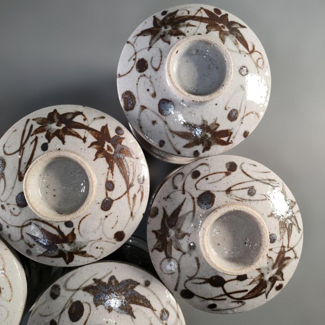 A1377-6/加藤幸兵衛窯/志野織部唐草文蒸碗5客/共箱/煮物椀/懐石道具/
