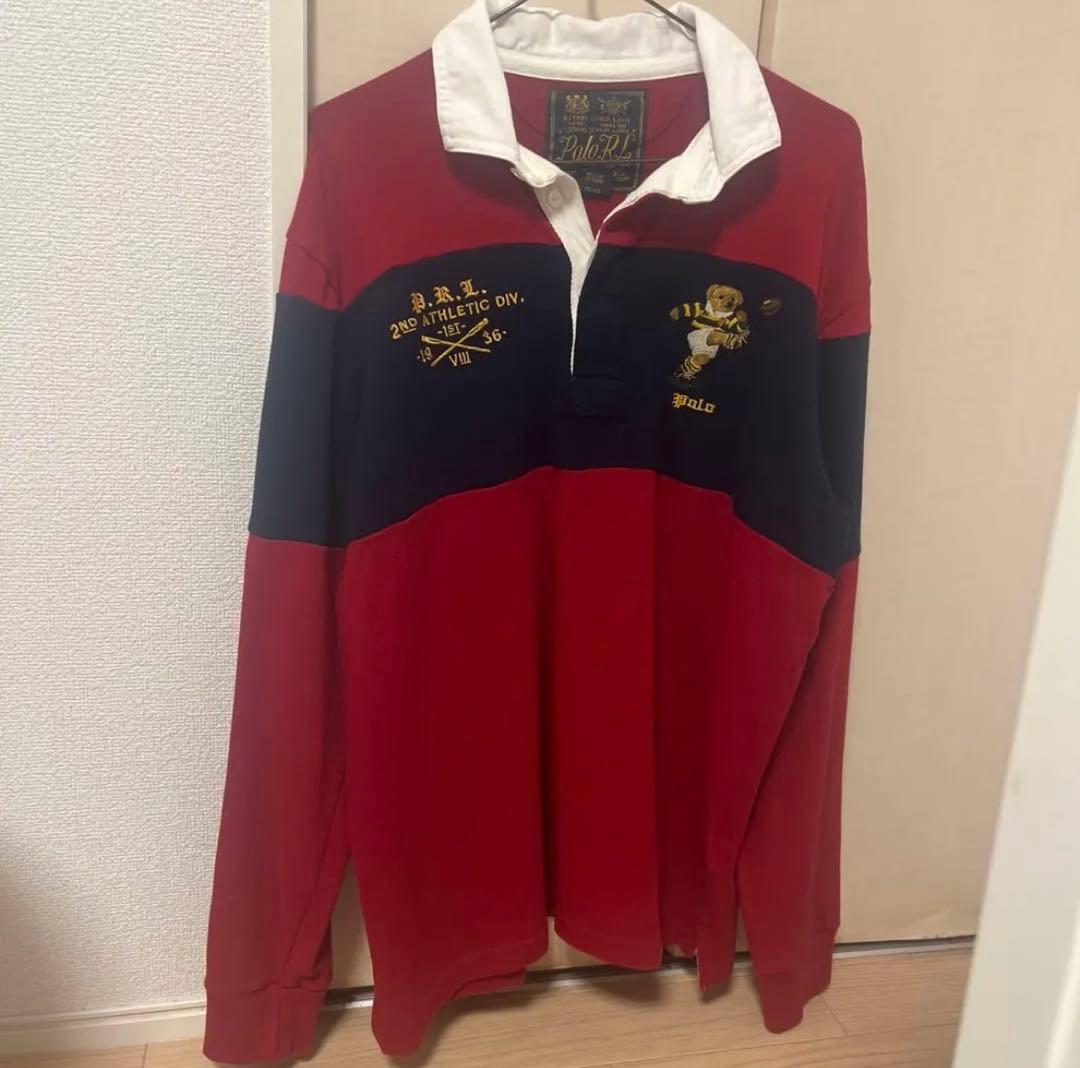 【TWICEモモ着用】Polo RL 刺繍入りラガーシャツ 赤/ネイビー