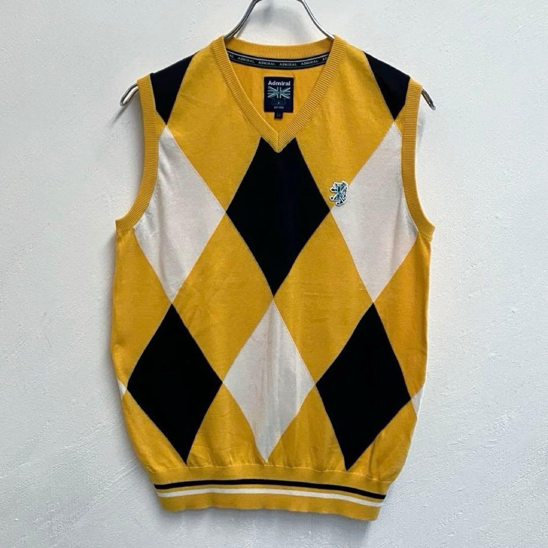 美品 admiral golf アーガイル ニットベスト イエロー アドミラル