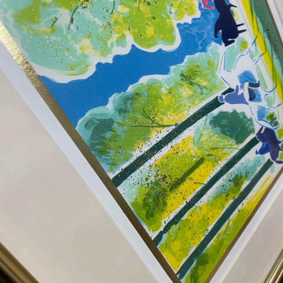 セルジュ・ラシス　リトグラフ　版画　乗馬風景　金箔　29/50