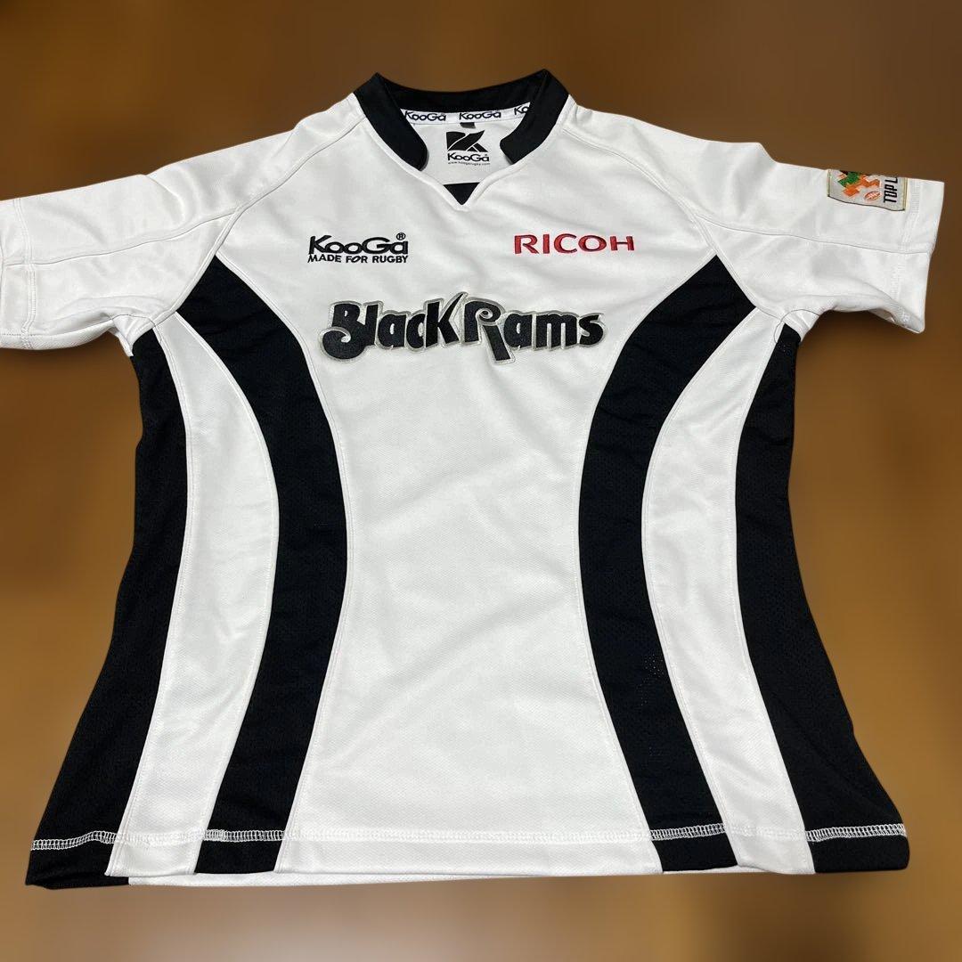 KooGa トップリーグBlack Rams ラグビーシャツ 白黒　Sサイズ