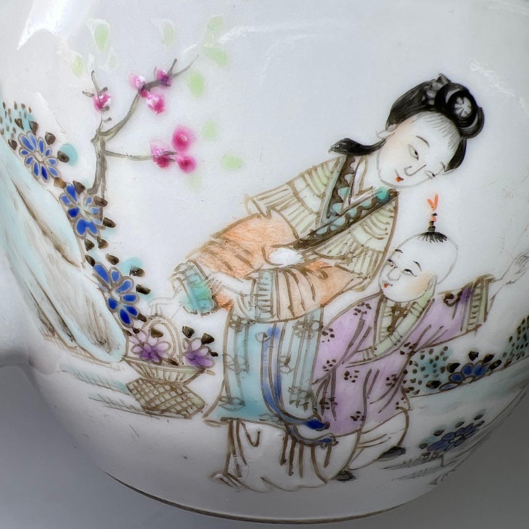 中国清時代　粉彩人物画急須　幅約16㎝　東Y8-0310☆2Fトヒチカ