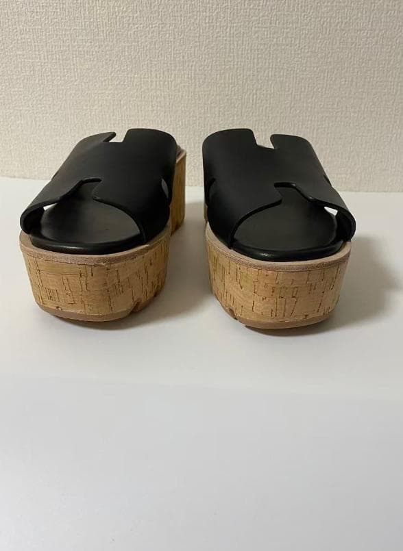 美品 HERMES 厚底Hサンダル 黒
