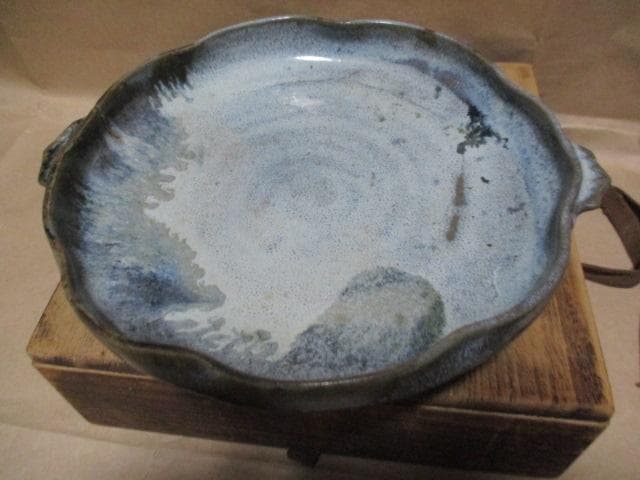 古唐津朝唐双耳古皿　古箱付き　I31-2