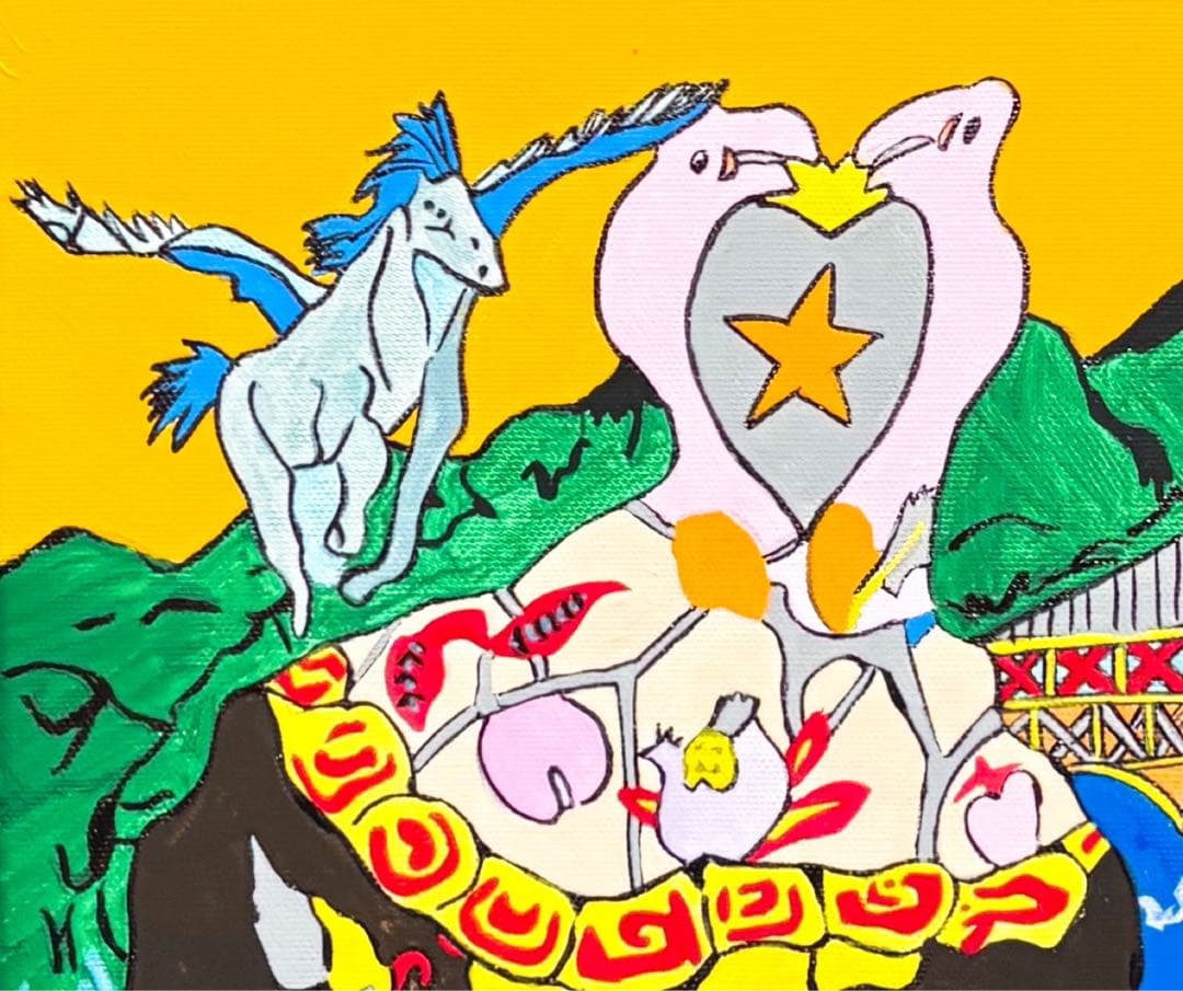 【F4号】手描き作品　ジミー大西 【神話】額縁　未使用額　サイン　落款　代表作
