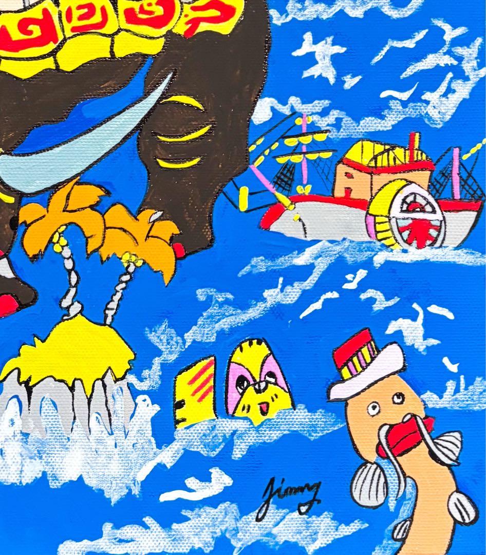 【F4号】手描き作品　ジミー大西 【神話】額縁　未使用額　サイン　落款　代表作