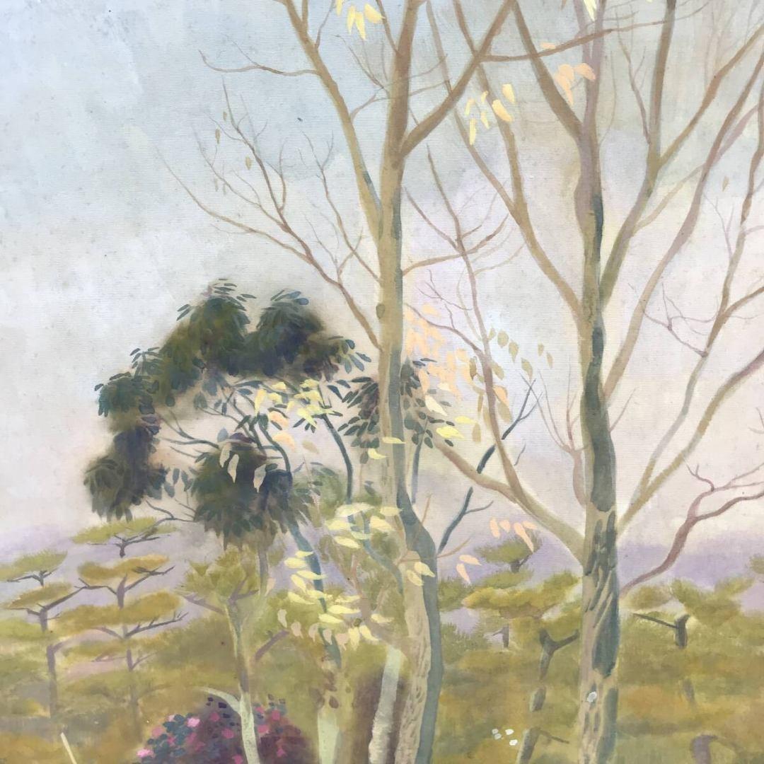 真作/加藤美代三/風景/秋景山水図/横物/秋の掛軸/掛軸/名家伝来/AK-744