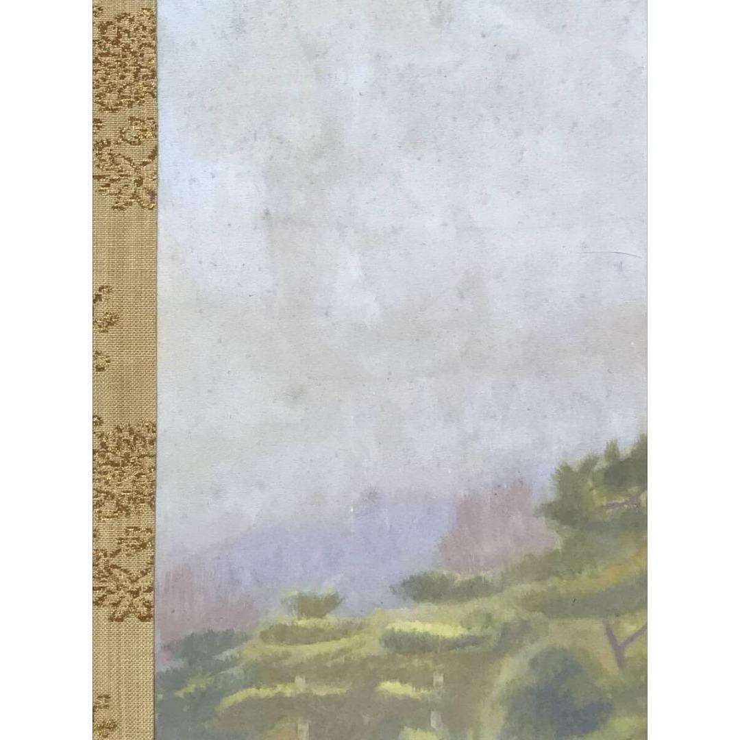 真作/加藤美代三/風景/秋景山水図/横物/秋の掛軸/掛軸/名家伝来/AK-744