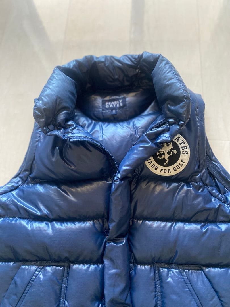 2293【美品】パーリーゲイツ ダウンベスト ネイビー ワッペン首裏プリントロゴ