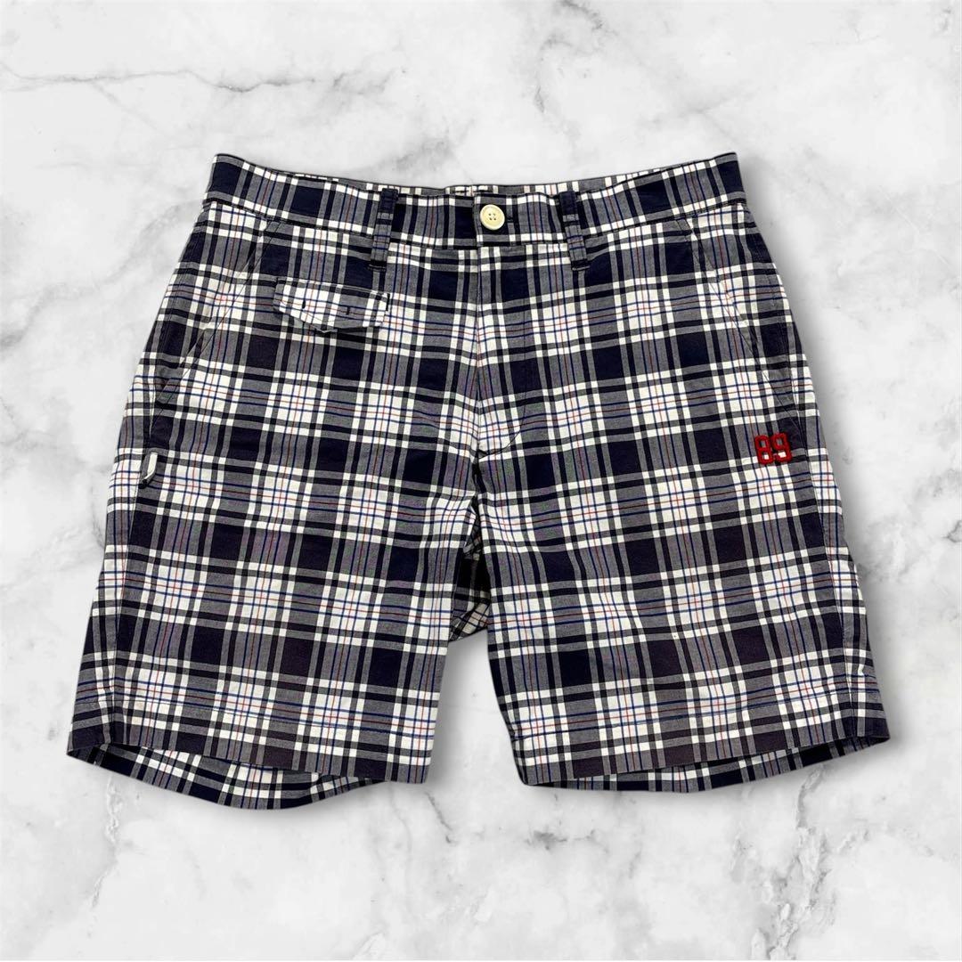 パーリーゲイツ　ハーフパンツ　バックプリント　チェック柄　3/S ネイビー