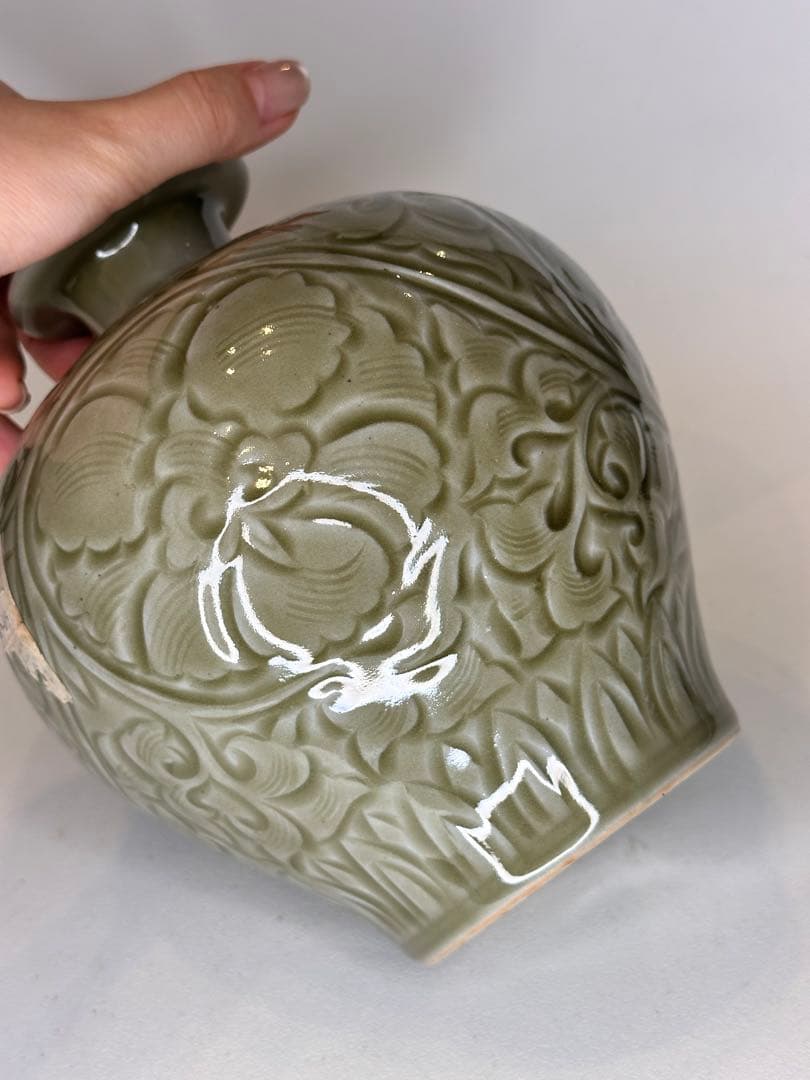 耀州窯 青磁 花瓶 中国古美術 时代物
