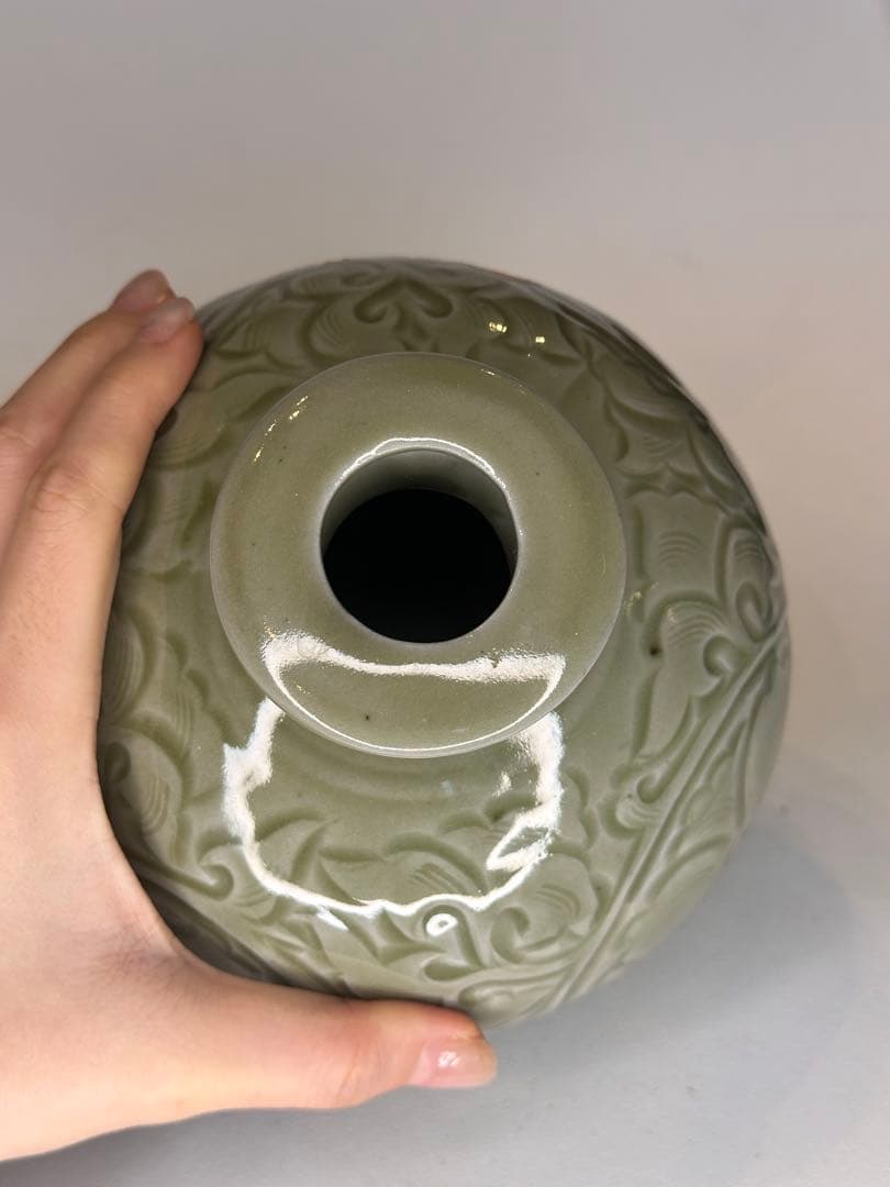 耀州窯 青磁 花瓶 中国古美術 时代物