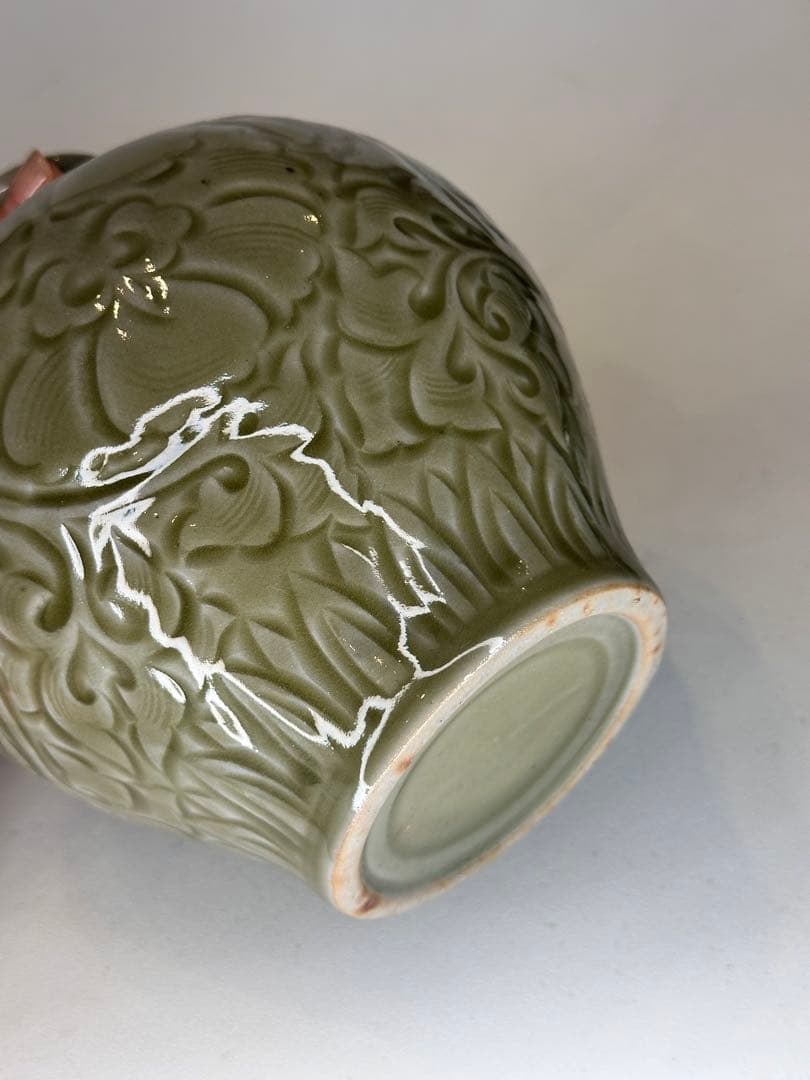 耀州窯 青磁 花瓶 中国古美術 时代物