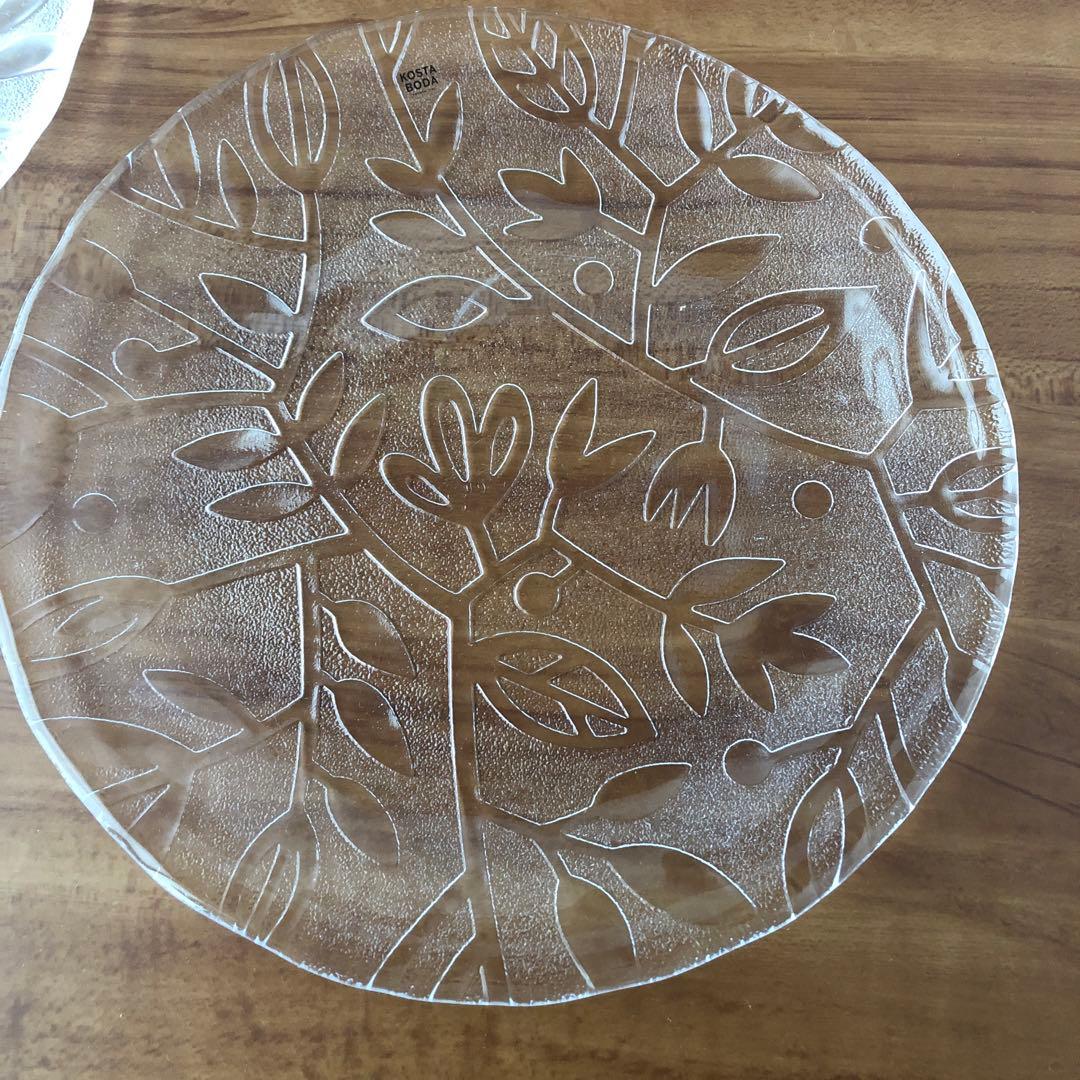 ［美品］KOSTA BODA ANNA 葉模様の透明皿 4枚セット