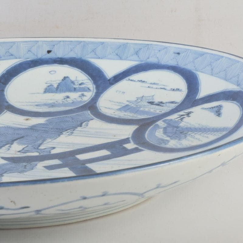 伊万里焼　染付　近江八景図　大皿　飾り皿　直径約49㎝　V　9953A