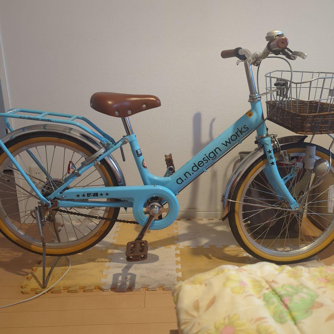 a.n.design works キッズ自転車 水色 前カゴ付き