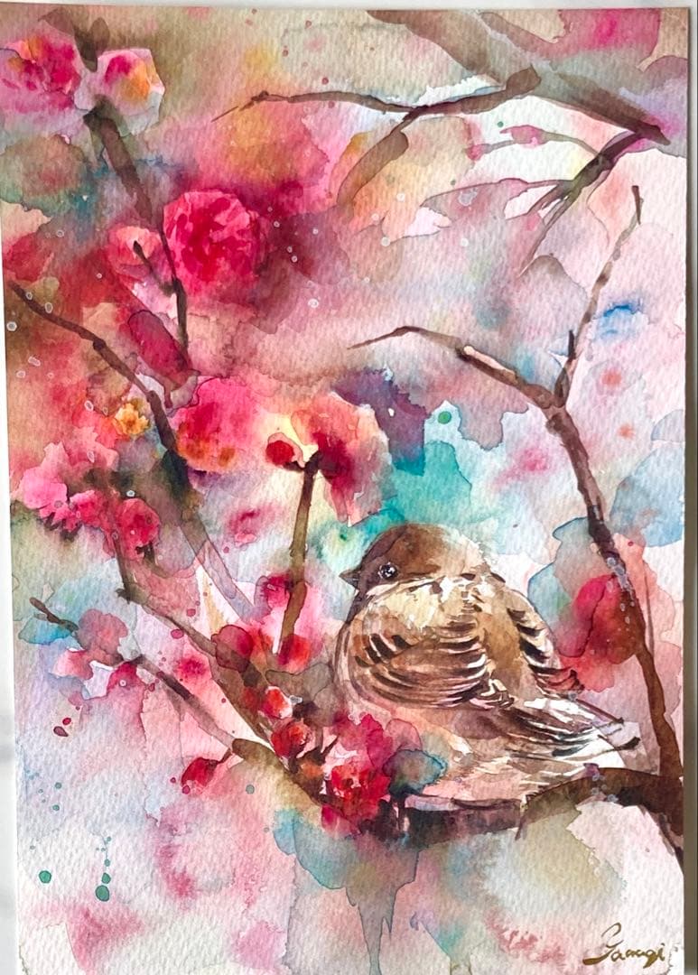 水彩画 原画 梅雀