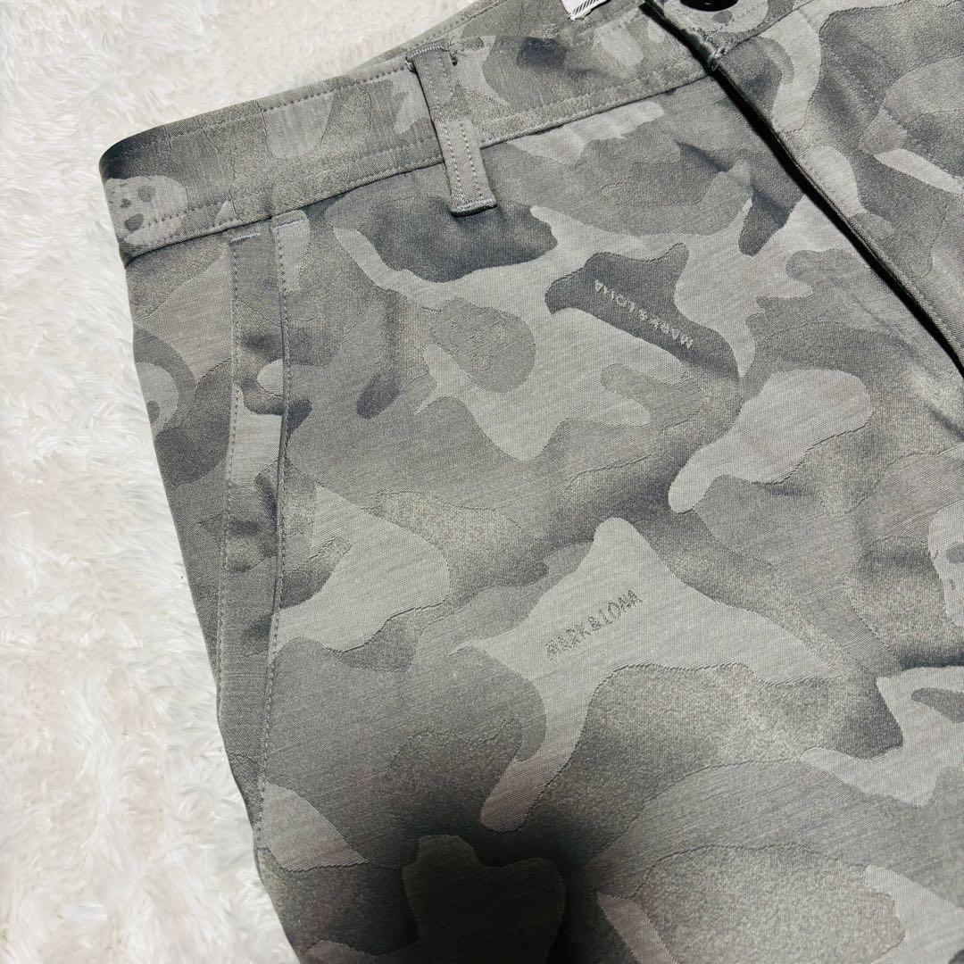 美品 マークアンドロナ パンツ グレー カモフラ 迷彩 スカル ストレッチ L
