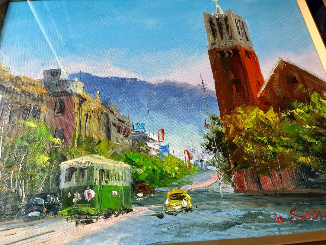 油絵　西条巧作? 神戸山手風景
