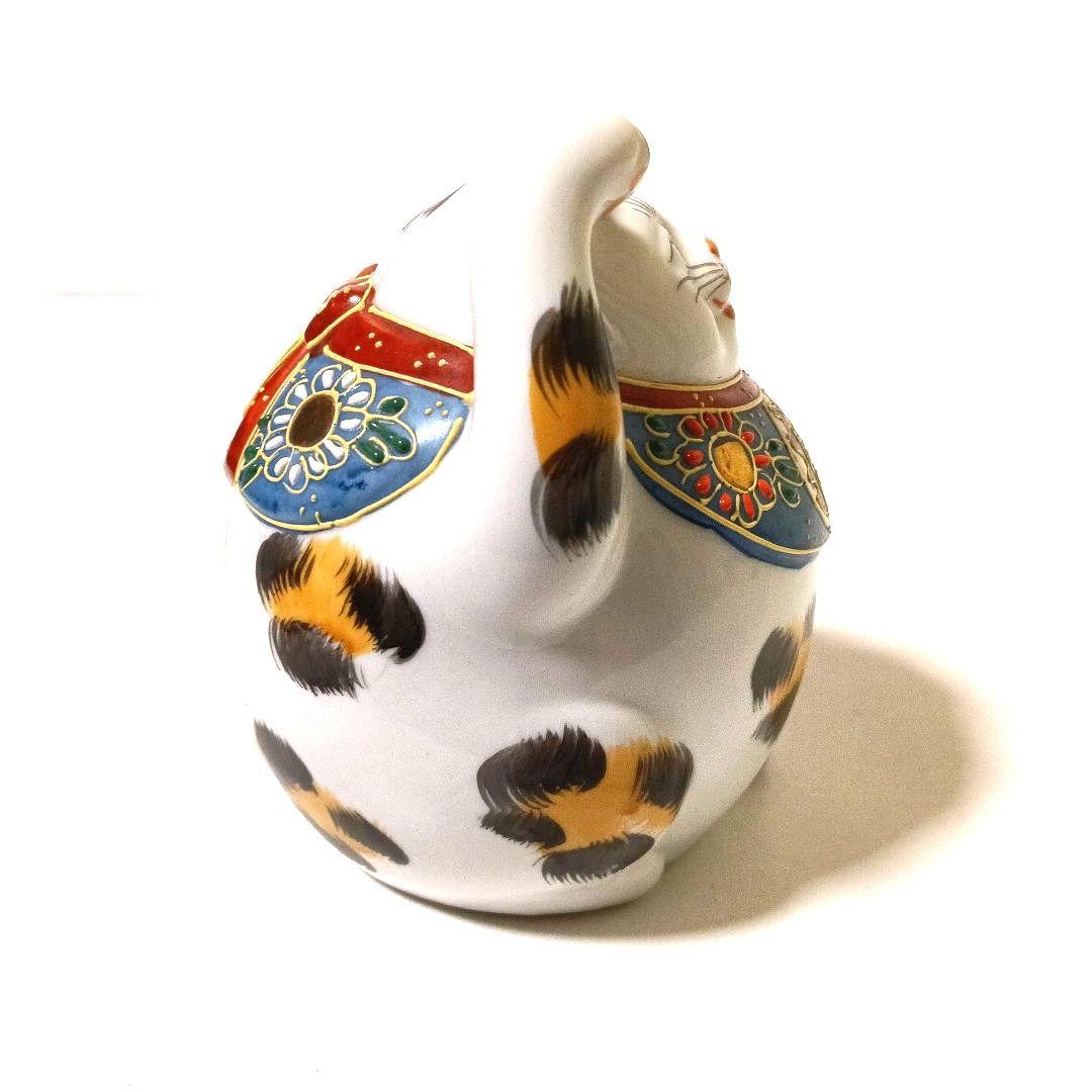 希少 九谷焼 招き猫 金三毛 Maneki Neko 手描き