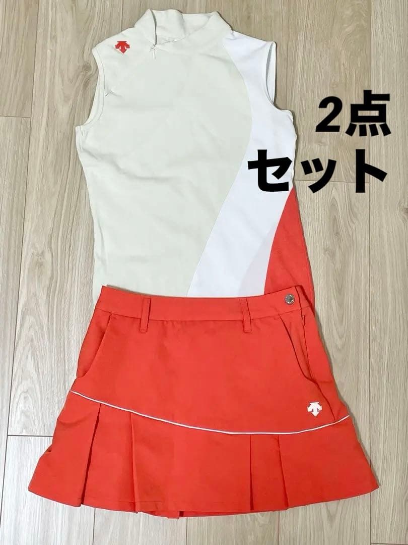 ◾︎デサントゴルフ　上下セット スカート モックネック ノースリーブ S