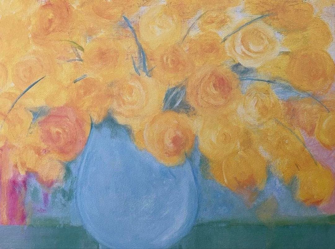 額入りリトグラフ　版画　サイン・エディションあり　インテリアアート　黄色　花の絵
