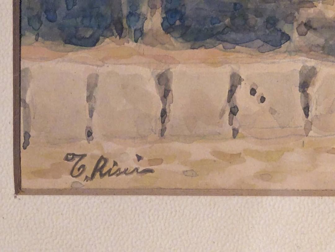 【真作】絵画　水彩　大銀杏と社殿　静かな秋の境内を描いた水彩画　W62