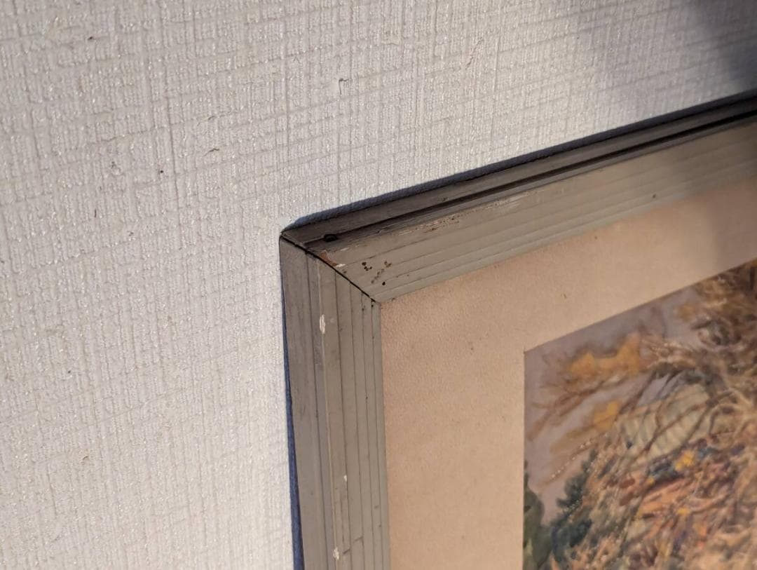 【真作】絵画　水彩　大銀杏と社殿　静かな秋の境内を描いた水彩画　W62