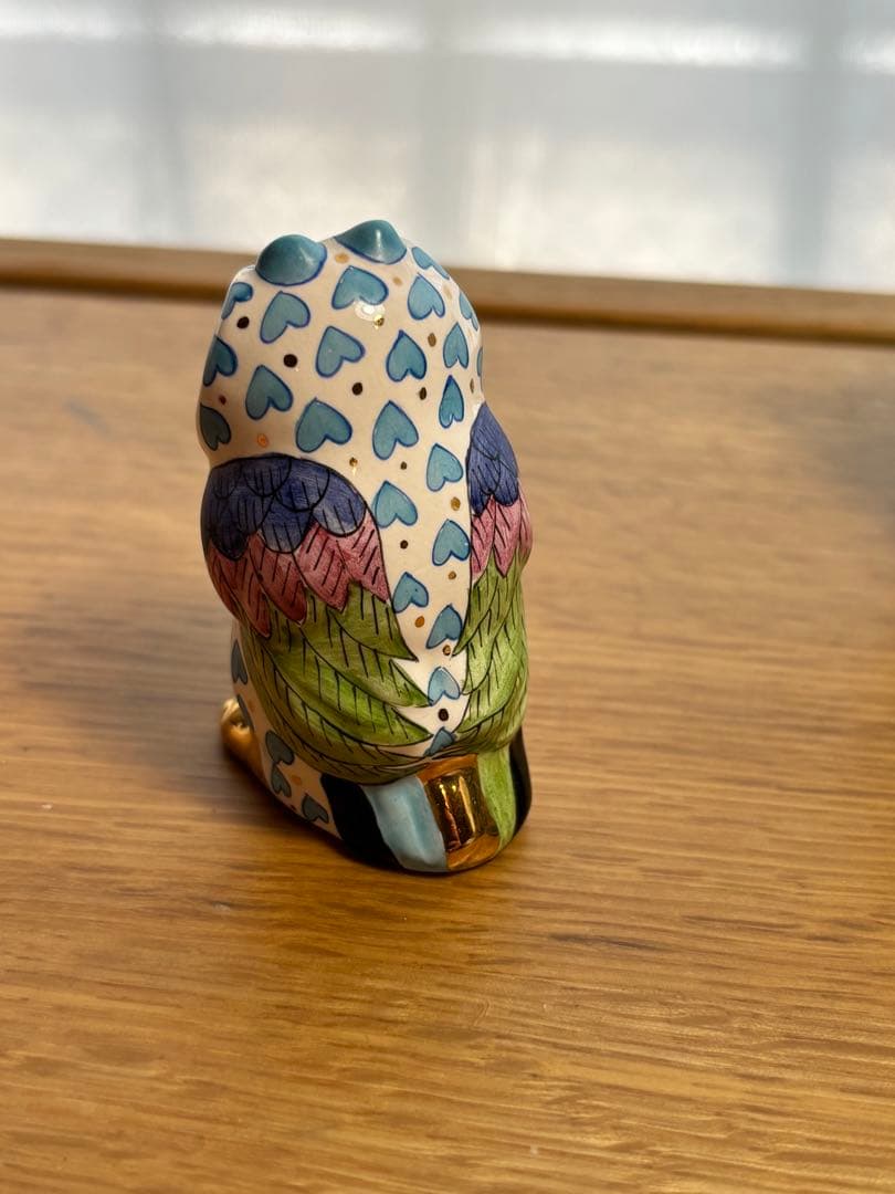 ヘレンド社青と白のハートフクロウ 陶磁器オブジェ herend