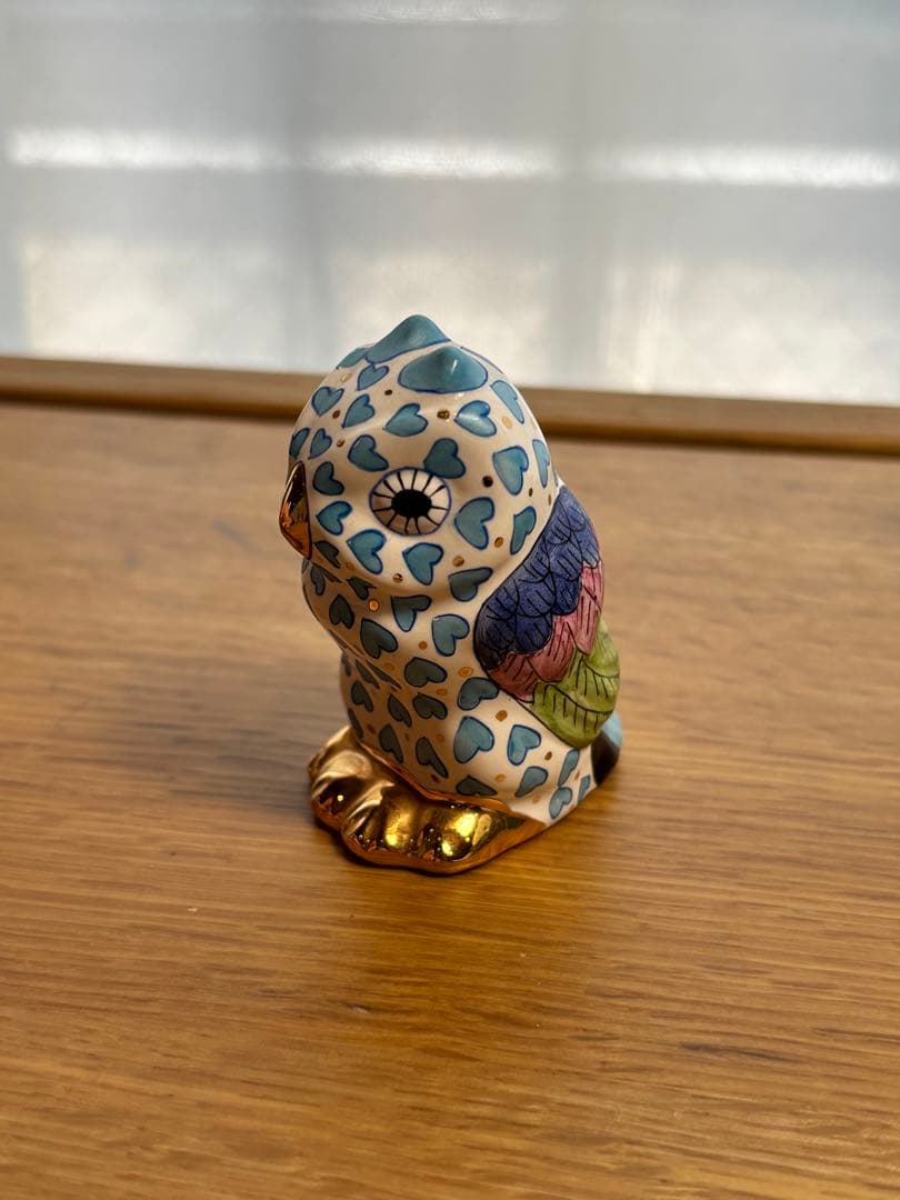 ヘレンド社青と白のハートフクロウ 陶磁器オブジェ herend