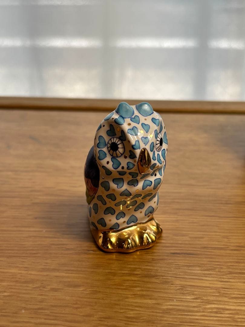 ヘレンド社青と白のハートフクロウ 陶磁器オブジェ herend