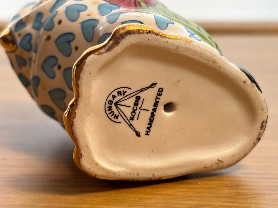 ヘレンド社青と白のハートフクロウ 陶磁器オブジェ herend