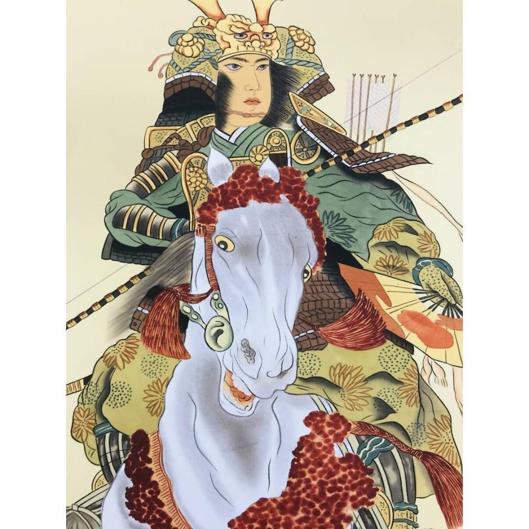 真作/周峰/白馬武者/人物図/富士山/節句/縁起物/掛軸/名家伝来/AK-898
