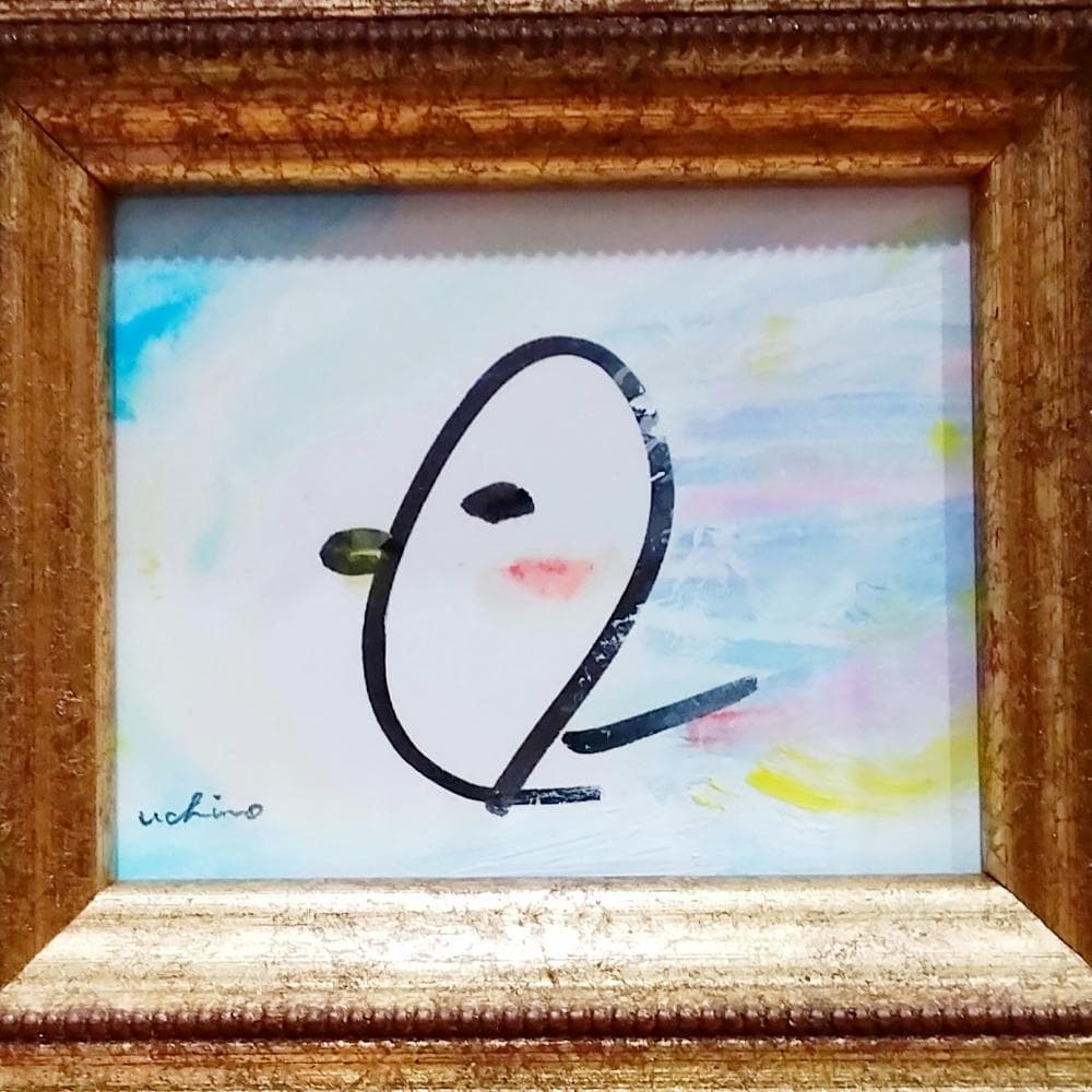 内野隆文　ワープ　ドローイング　絵画　鳥　イラスト　現代アート　額縁　真作