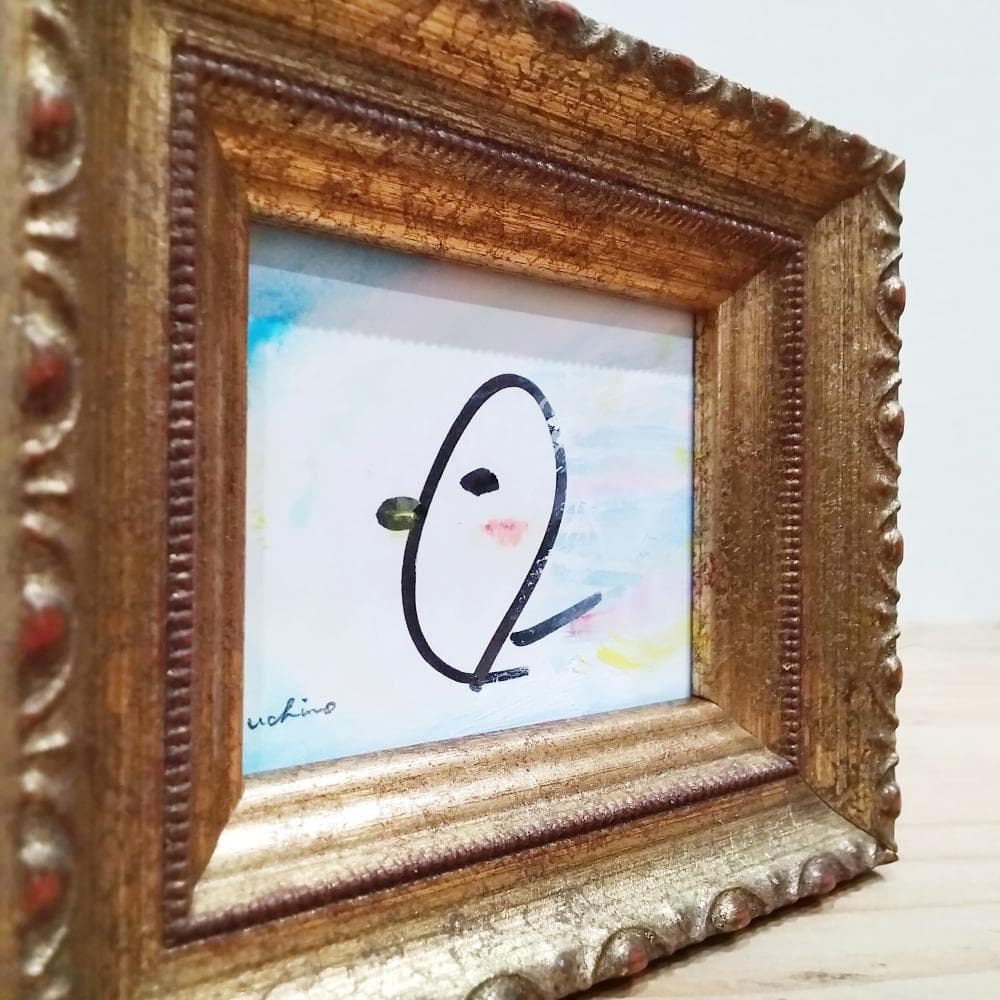 内野隆文　ワープ　ドローイング　絵画　鳥　イラスト　現代アート　額縁　真作