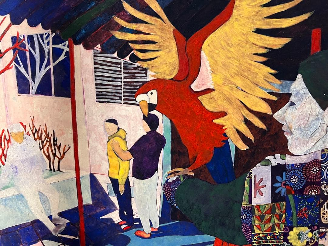 インコ　日本画　絵画