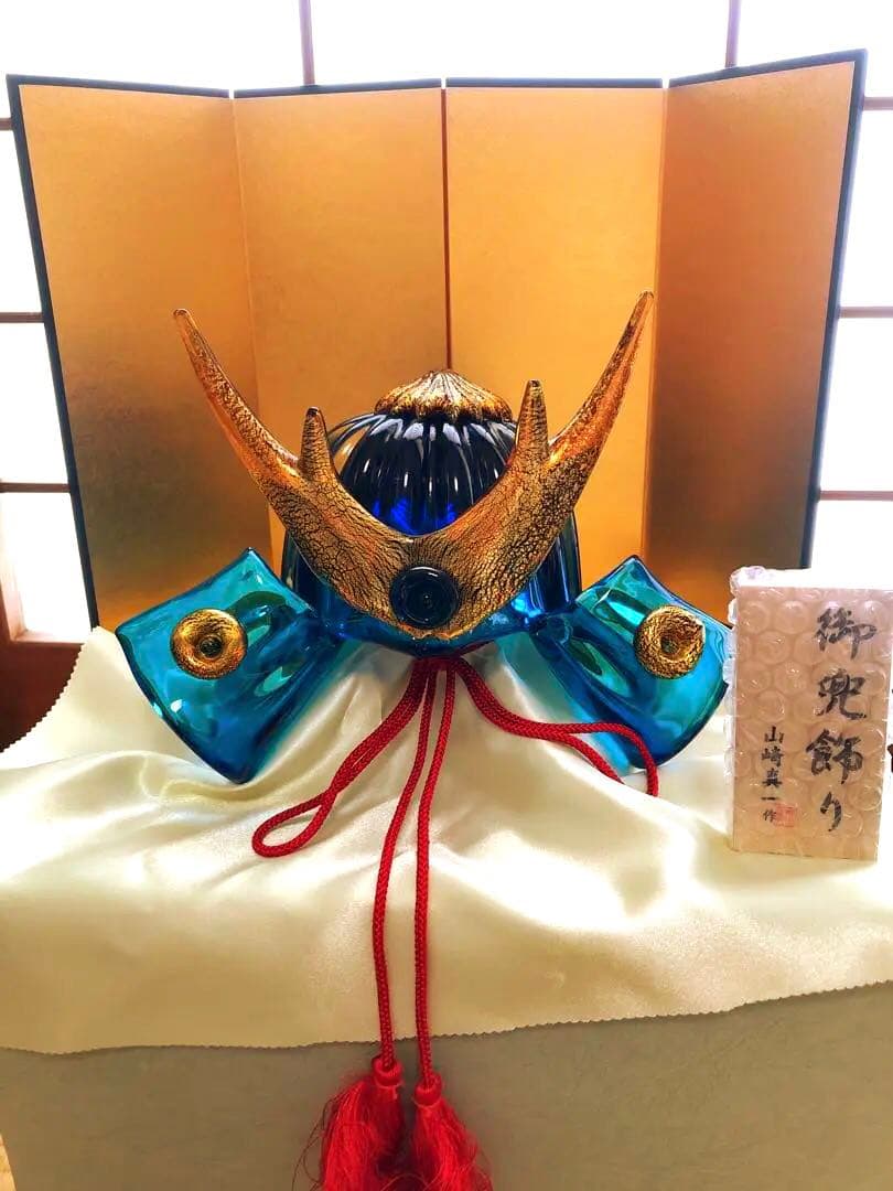 【美品】博多ビードロ粋工房 兜 ガラスの武将兜 五月人形 こどもの日 端午の節句
