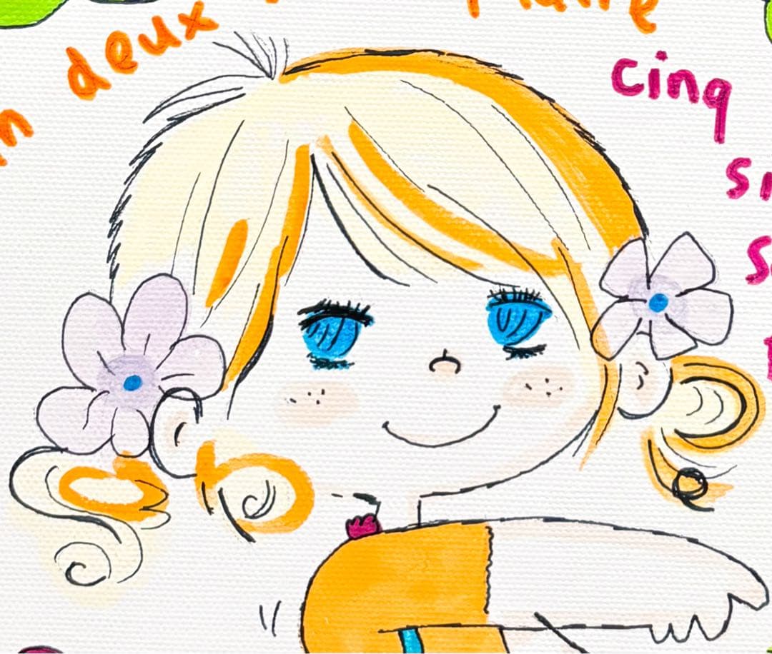 【F4号】手描き油彩　水森亜土　額縁　未使用額　サイン　絵画　かわいい　人気作品