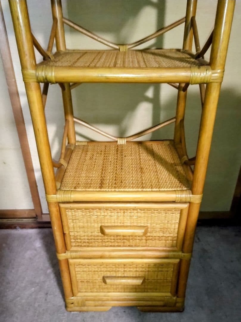 昭和レトロラタン製引き出し付ラック美品大型