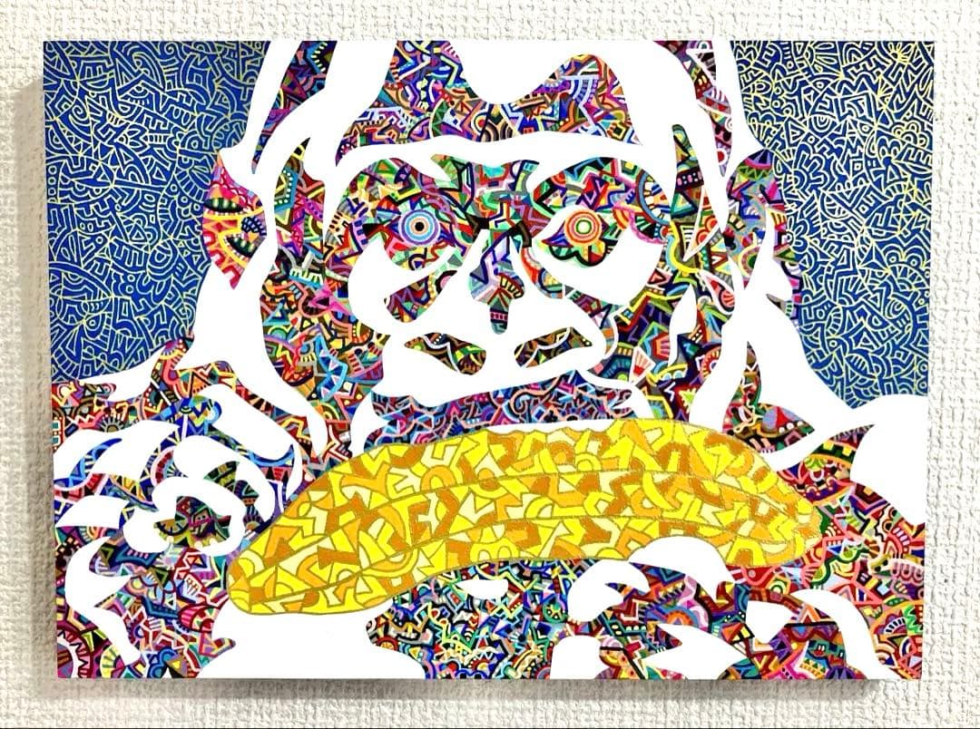 原画　ゴリラ　動物画　絵画　アクリル画　現代アート　細密画　一点物
