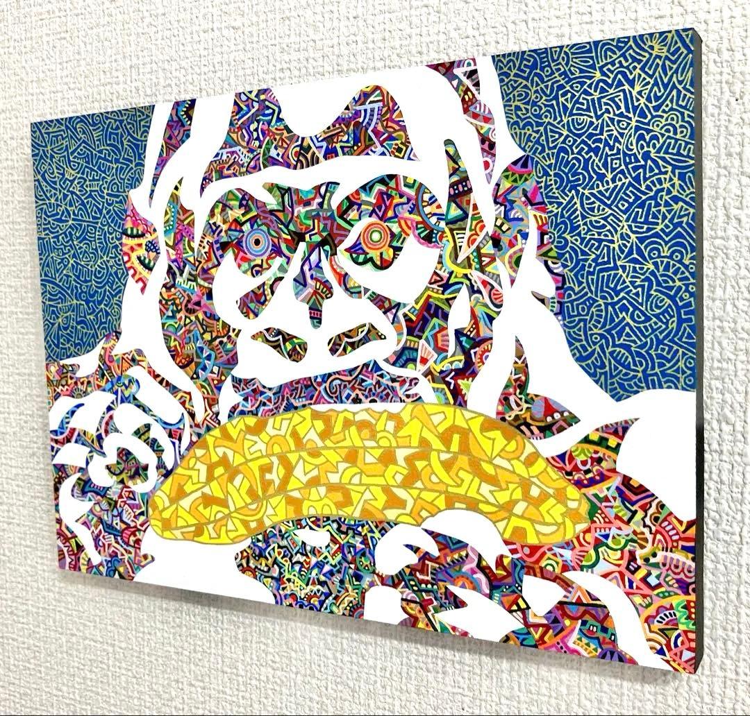 原画　ゴリラ　動物画　絵画　アクリル画　現代アート　細密画　一点物