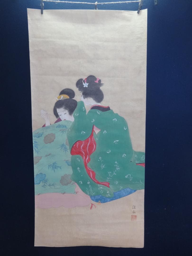 古*家様 伊東深水 ささやき 水彩画 1956年頃 紙本著色 肉筆 舞妓 芸妓