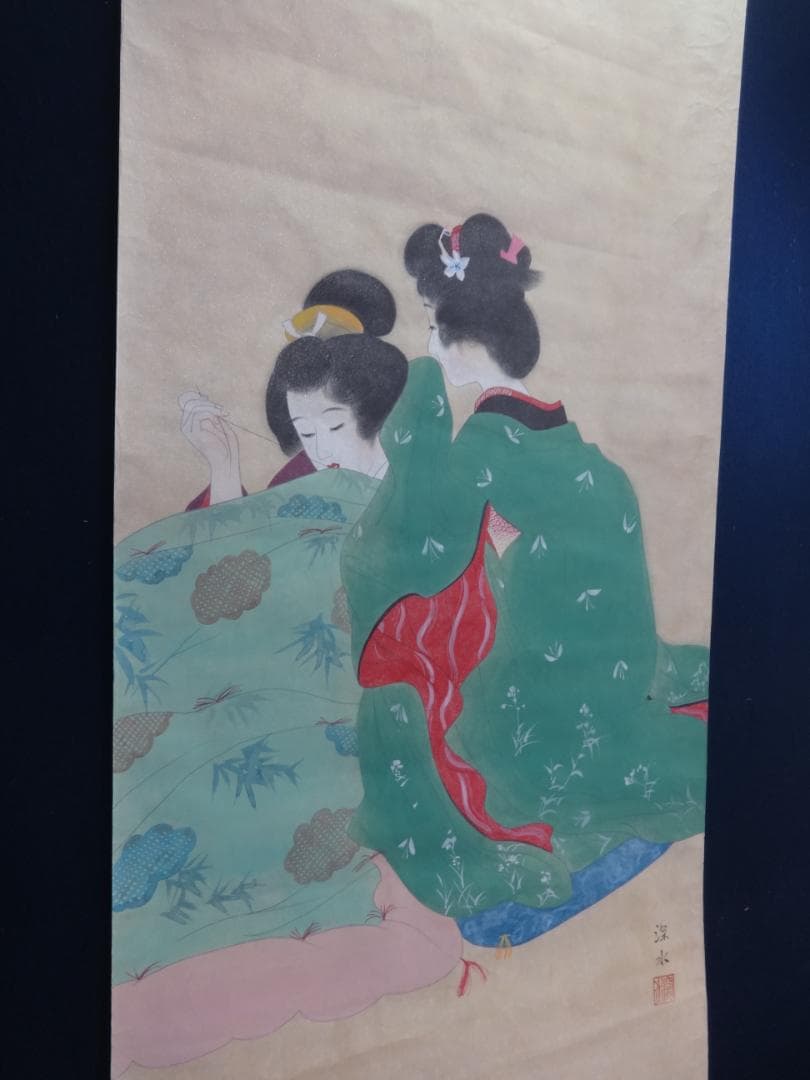 古*家様 伊東深水 ささやき 水彩画 1956年頃 紙本著色 肉筆 舞妓 芸妓