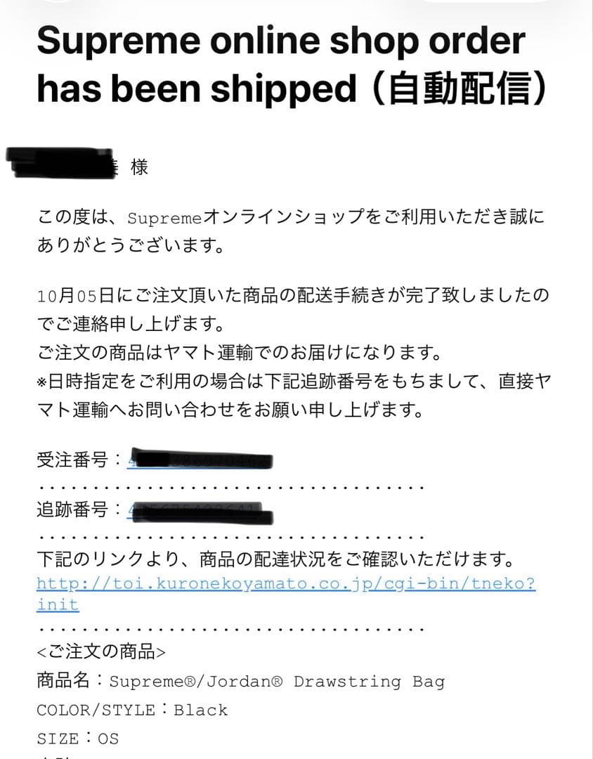 バスケ用バッグ Supreme x Jordan Drawstring Bag
