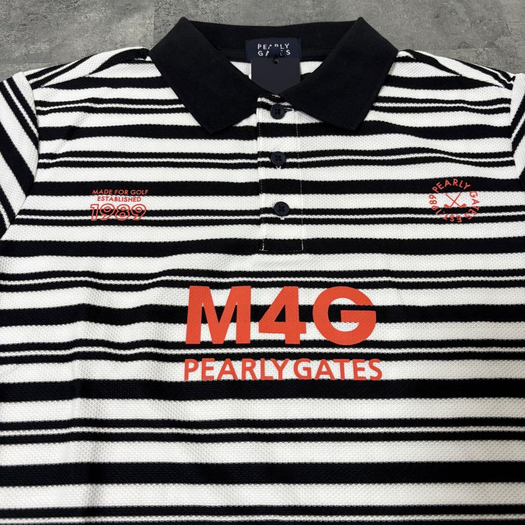 【新品】パーリーゲイツ　半袖ポロシャツ　M4G　ブラック×ホワイト　Mサイズ